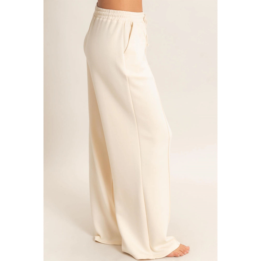 DRAWSTRING WAIST PINTUCK WIDE LEG PANTS