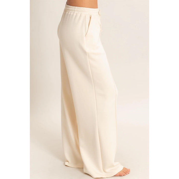 DRAWSTRING WAIST PINTUCK WIDE LEG PANTS
