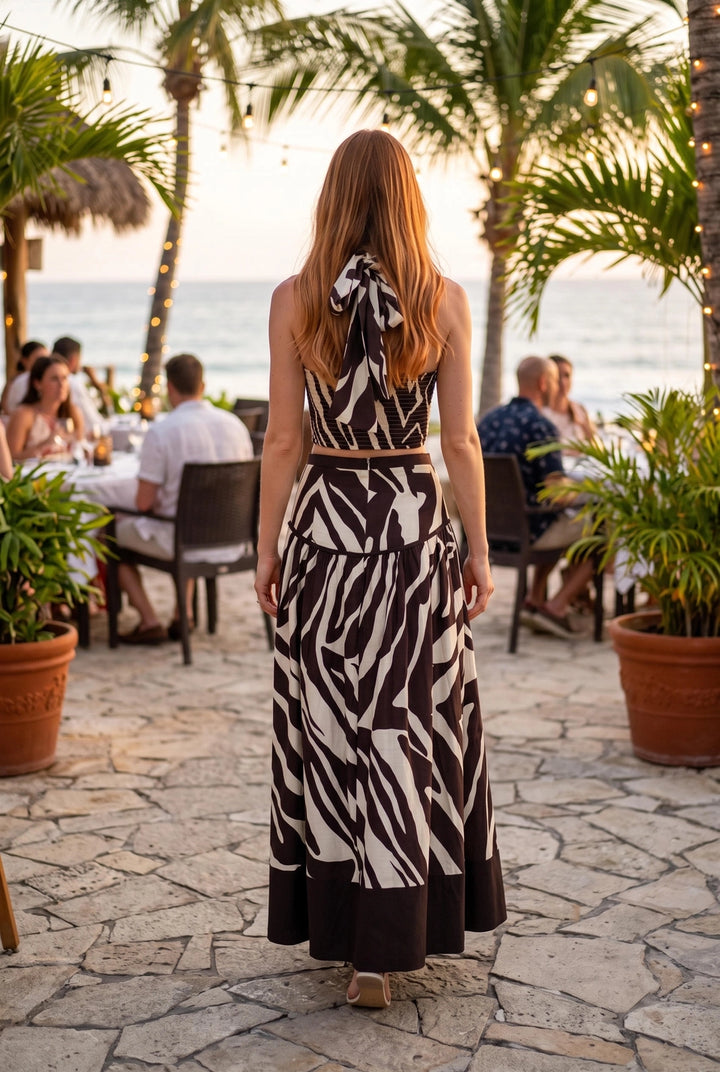 ZEBRA PRINT HALTER CROP TOP &amp; MAXI SKIRT SET