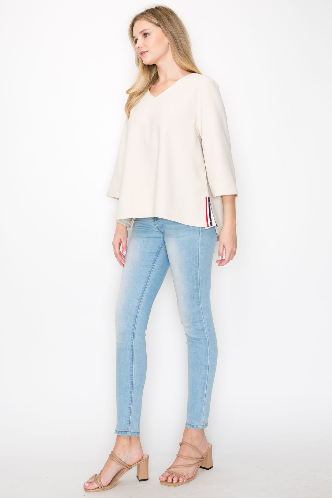 Kanna Knit Crepe Top with Contrast Stripes