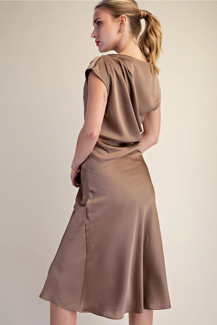 ASYMMETRICAL WAIST TIE MIDI DRESS