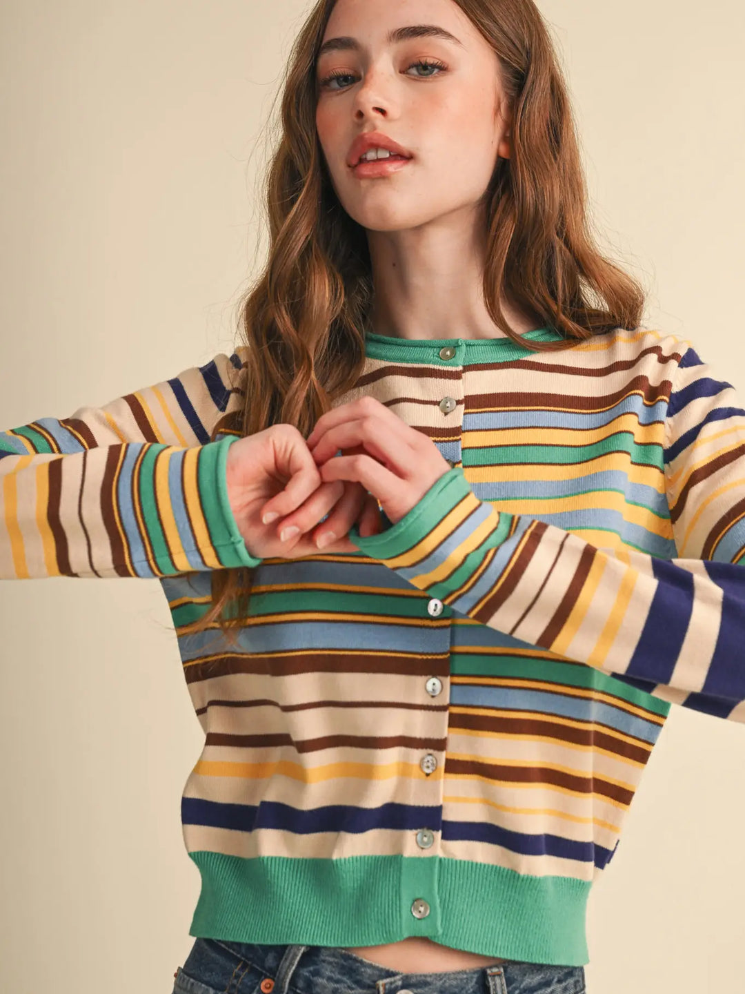MULTI-COLOR STRIPED SWEATER CARDIGAN