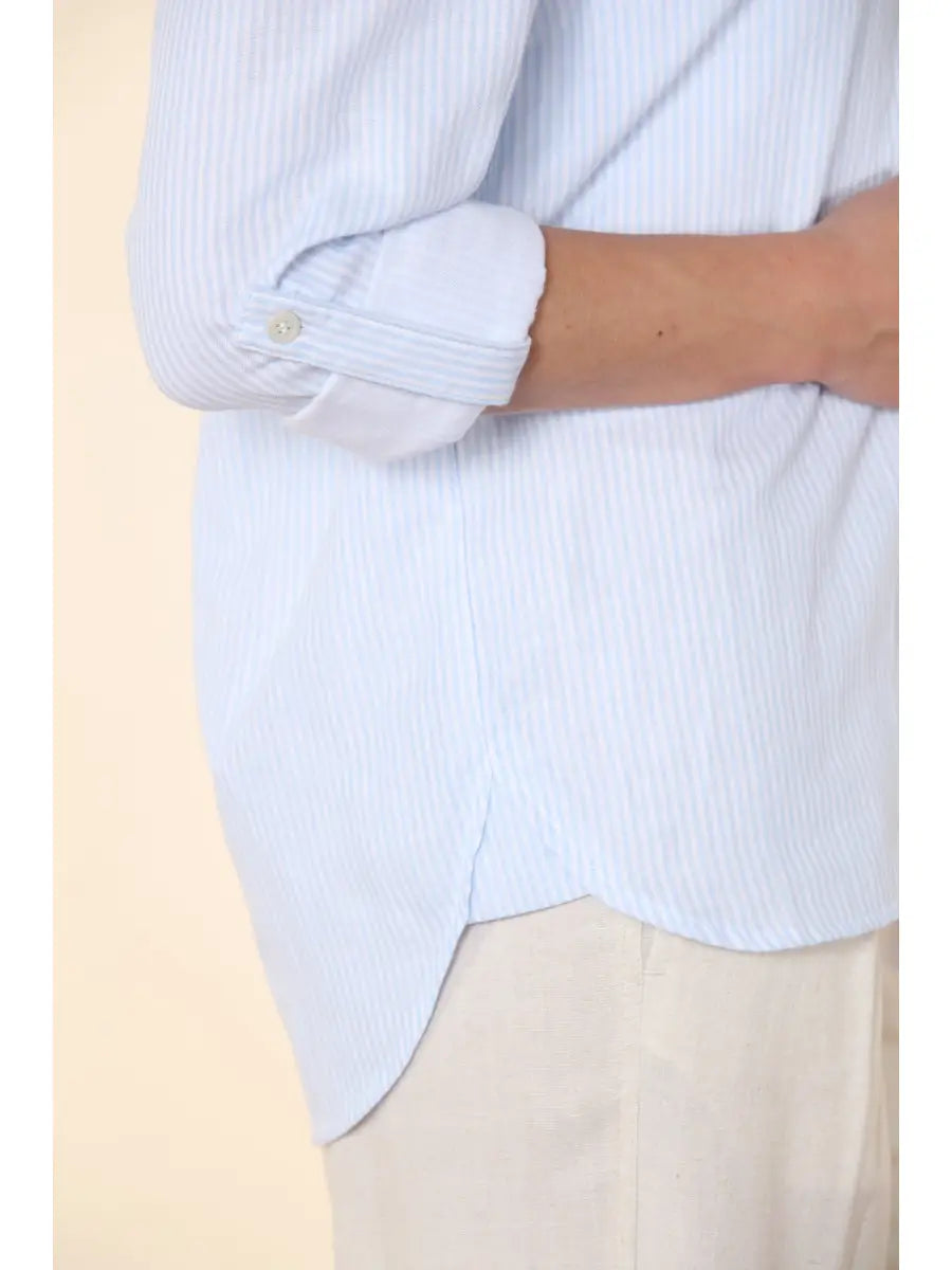 STRIPE GAUZE BUTTON DOWN SHIRT