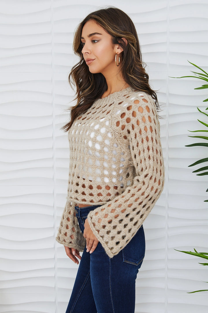 CROPPED OPEN KNIT FUZZY SWEATER