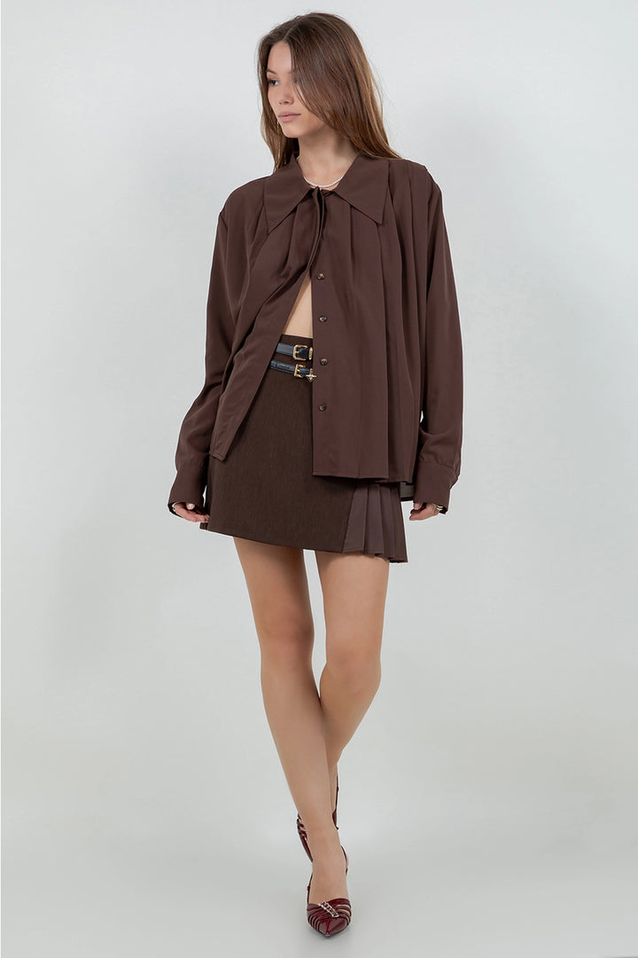 CONTRAST PLEATING DOUBLE BELT LOOP MINI SKIRT