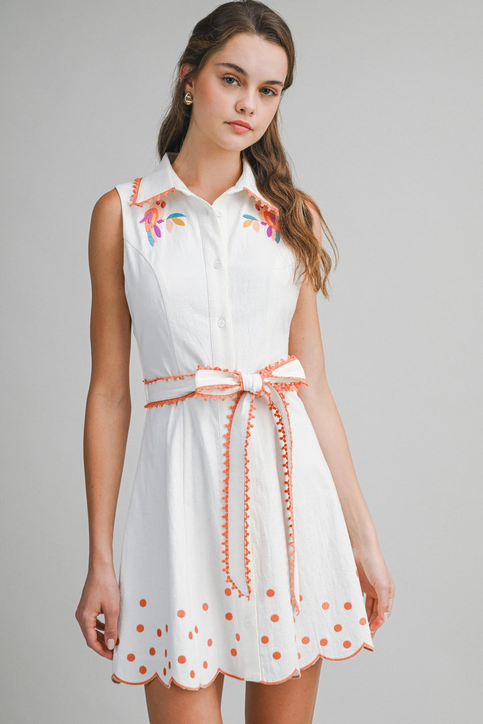 EMBROIDERED COLLARED MINI DRESS
