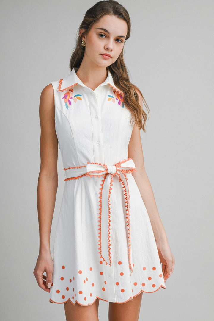 EMBROIDERED COLLARED MINI DRESS