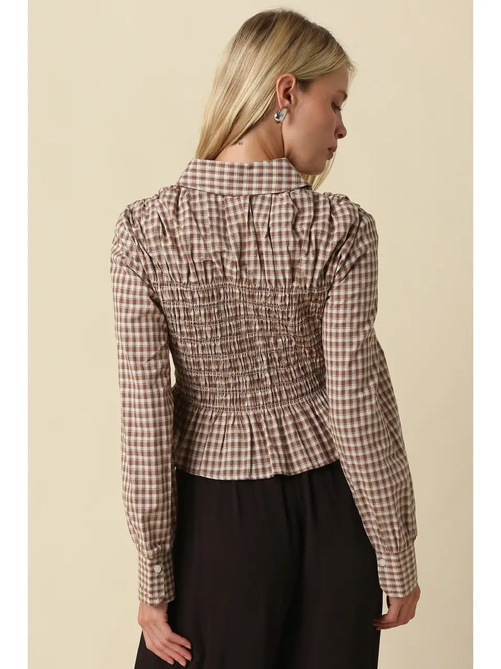 PIPER SMOCKED GINGHAM PEPLUM BLOUSE
