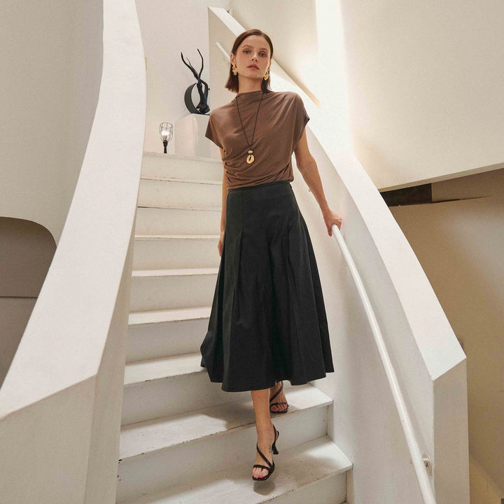 PLEATED SOFT VEGAN LEATHER SKIRT