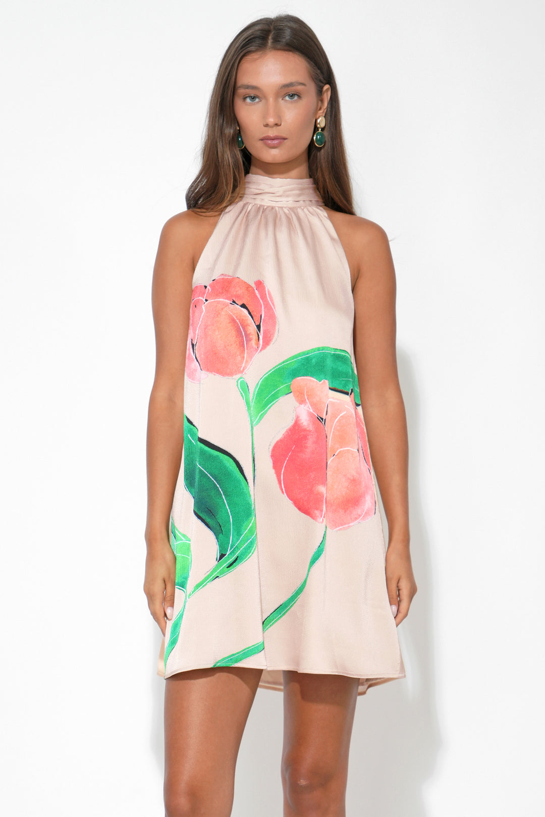 Eden Halter Neck Tie Large Floral Mini Dress