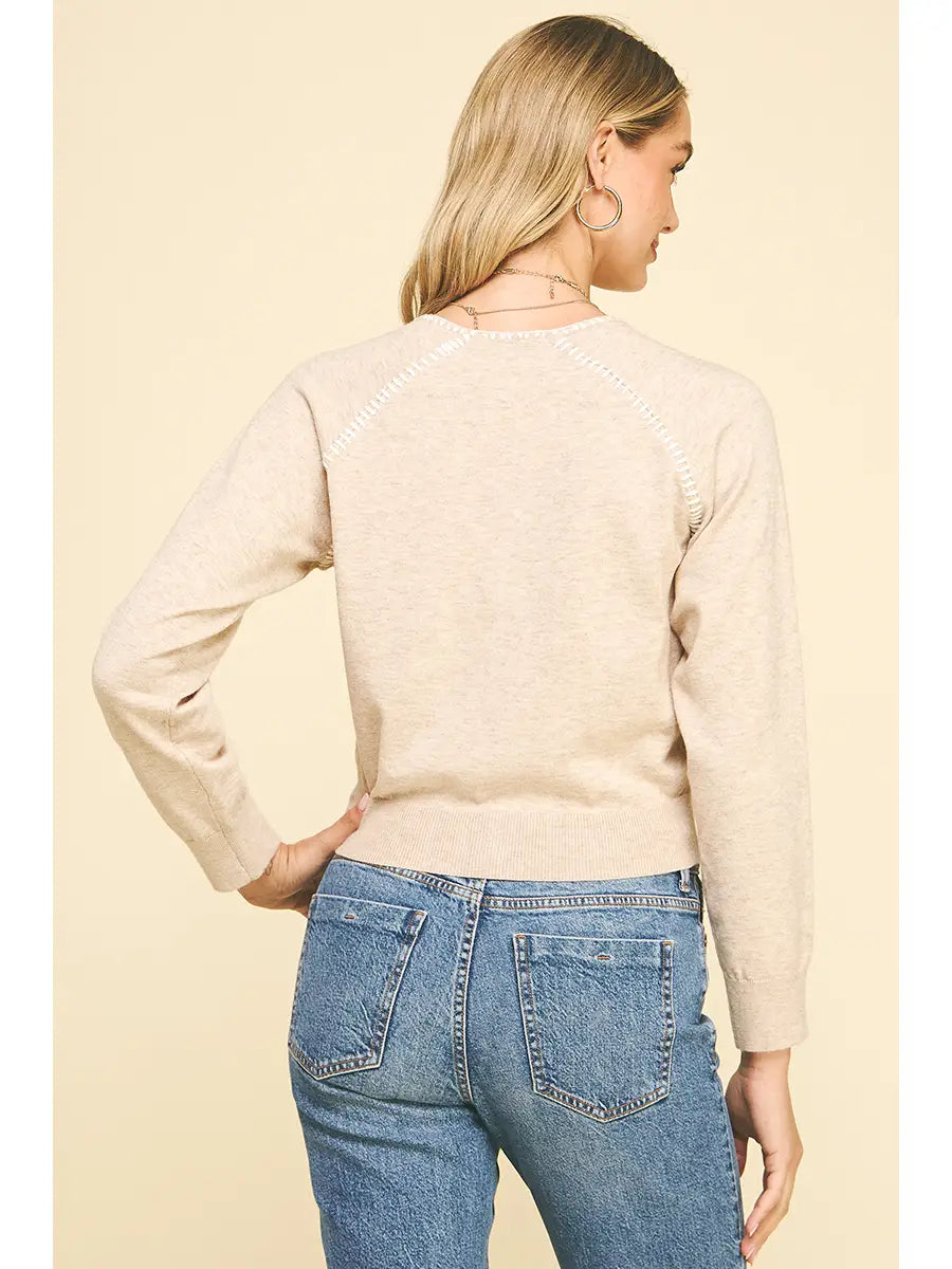 STITCH DETAILED BUTTON DOWN CARDIGAN