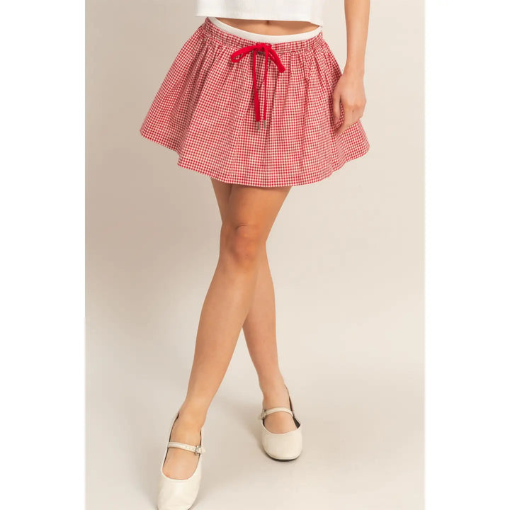 GINGHAM TIE-WAIST SKIRT