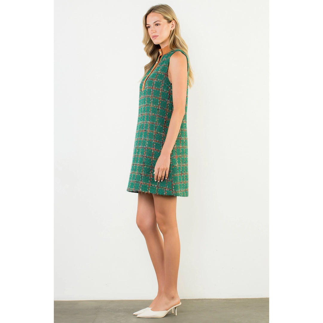 SLEEVELESS TWEED KNIT DRESS