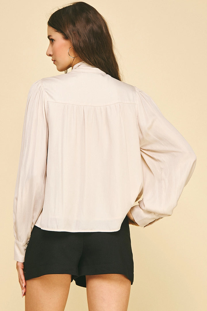 BUTTON DOWN SHIRT WITH TIE NECK