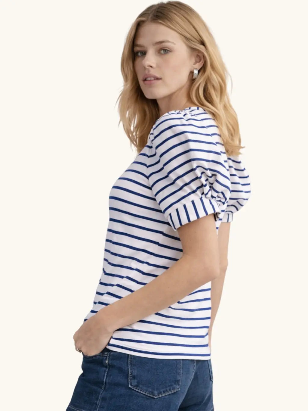 STRIPED PUFF SLEEVE T SHIRT