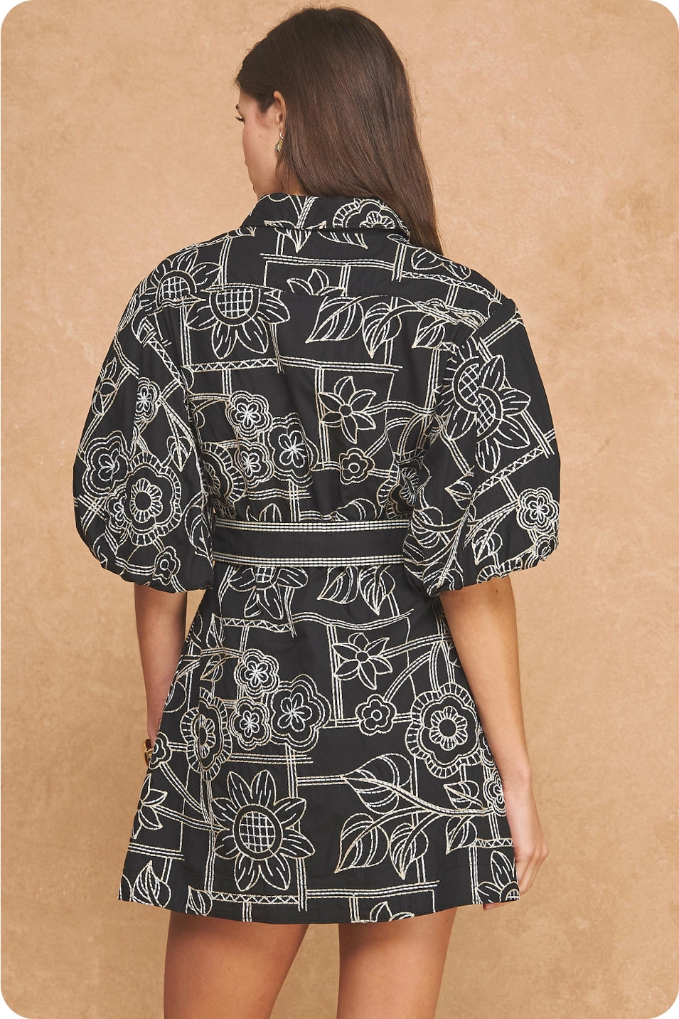 EMBROIDERY PUFF SLEEVE MINI DRESS