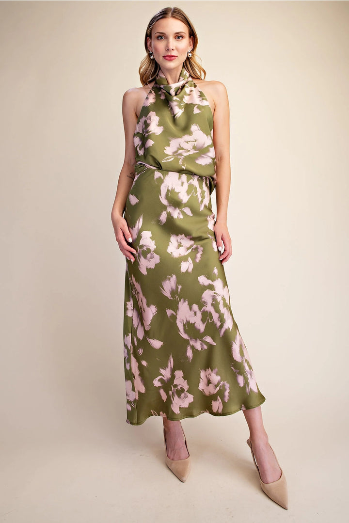 SATIN MIDI SKIRT WITH WAIST ELASTIC BAND
