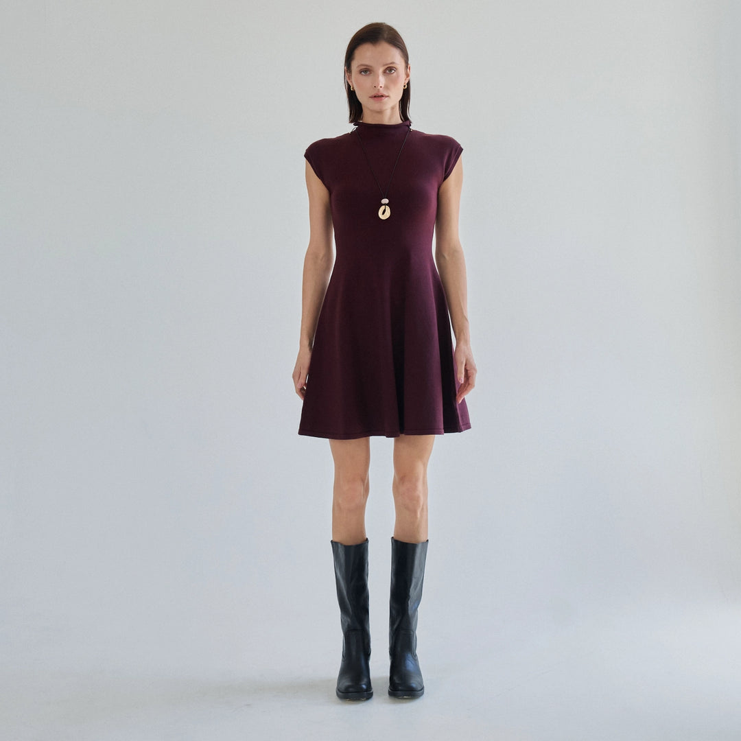 MOCK NECK FIT &amp; FLARE MINI SWEATER DRESS