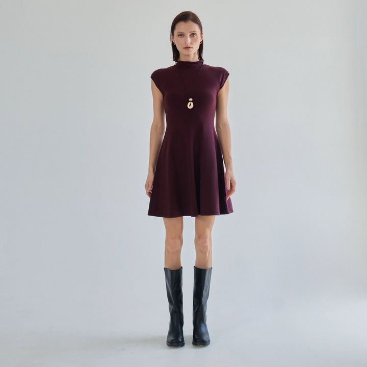 MOCK NECK FIT &amp; FLARE MINI SWEATER DRESS