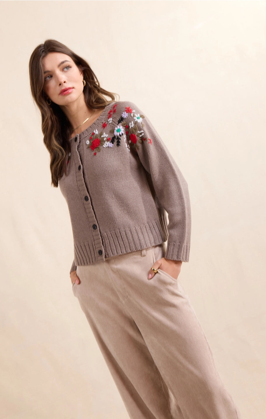 SABLE FLORAL EMBROIDERED CARDIGAN