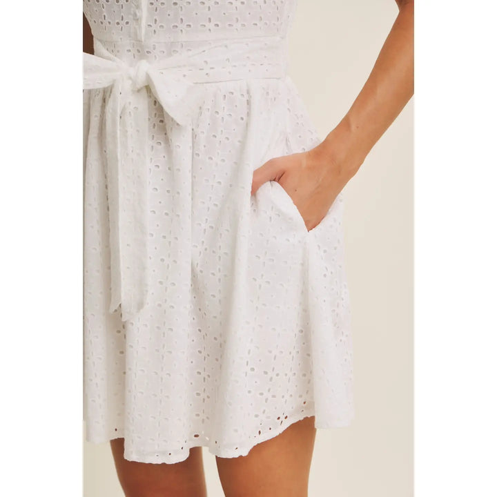 COTTON EYELET BUTTON-DOWN MINI DRESS