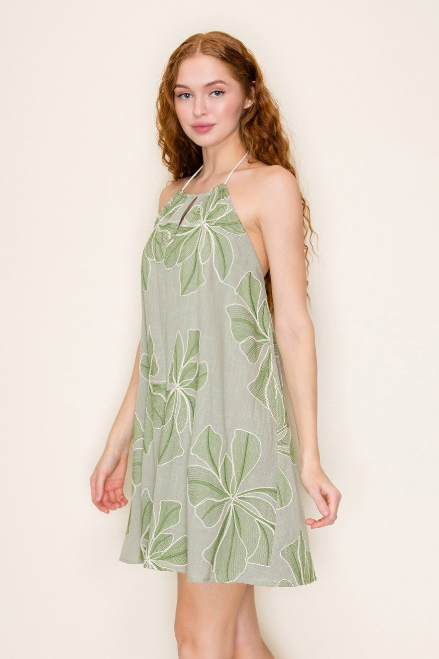 HIGH NECKLINE STRAPPY BACK TRAPEZ MINI DRESS