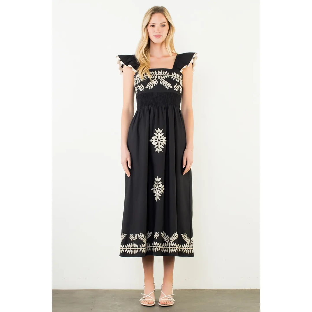 FLUTTER SLEEVES MIDI DRESS