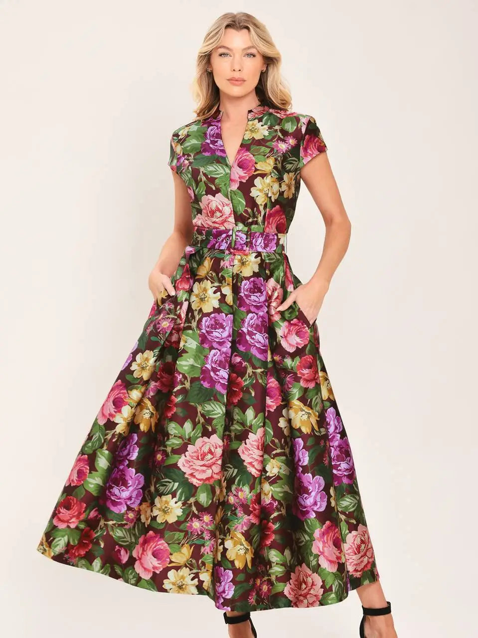 PRINTED WOVEN MIDI DRESS