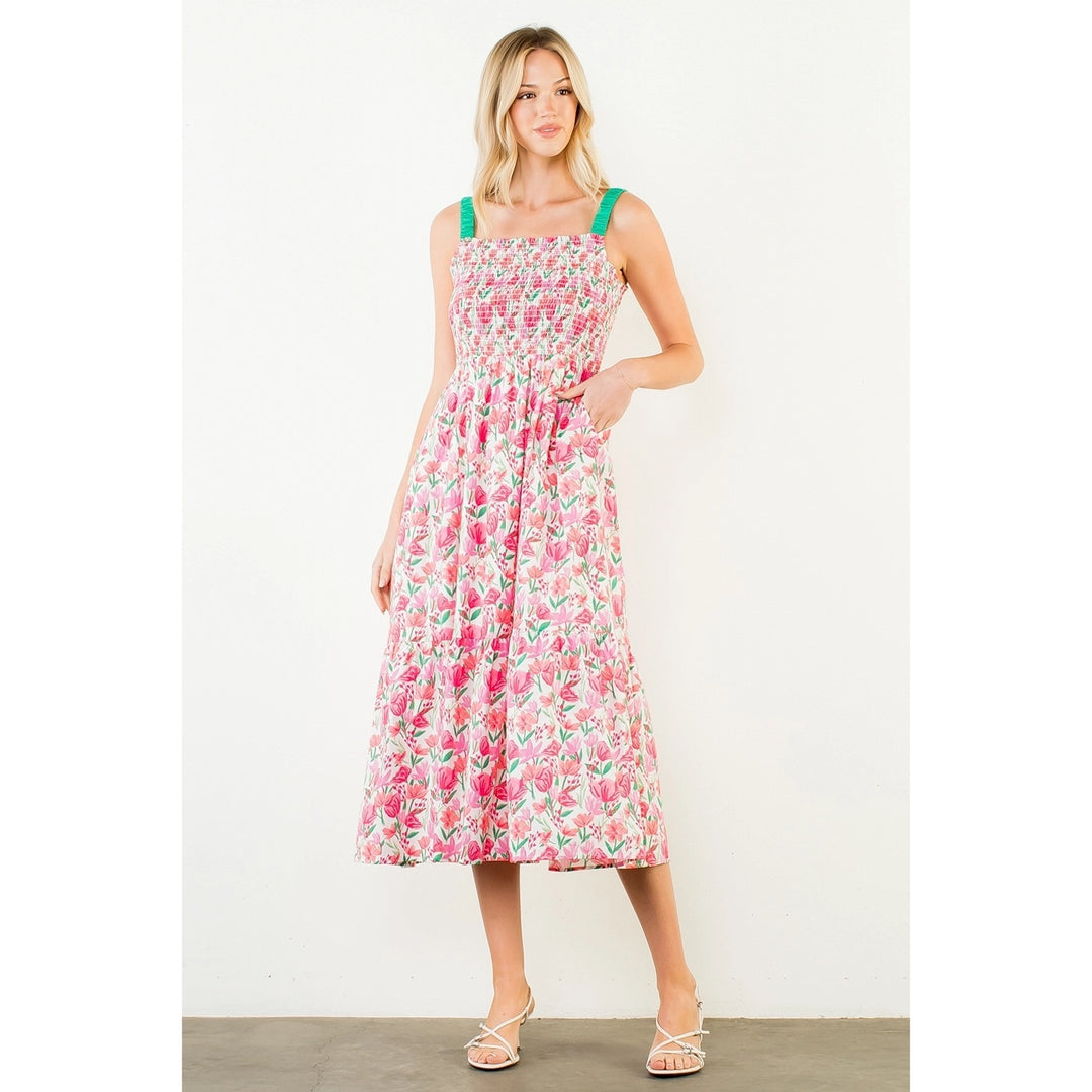 floral print cotton midi dress product info and reviews Cream A-Line Midi Casual Party Dress with Floral Print Cream Floral Print / Large