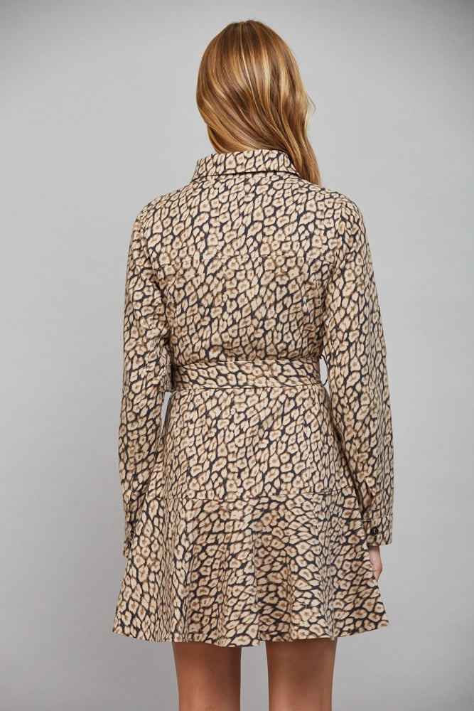 ANIMAL PRINT BELTED SHIRT DRESS