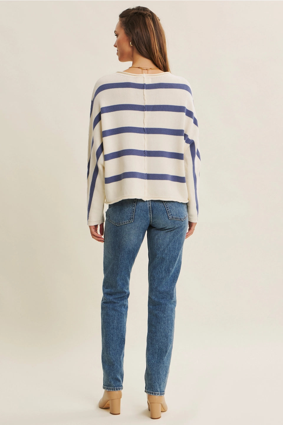 STRIPE DOLMAN SLEEVES SWEATER TOP