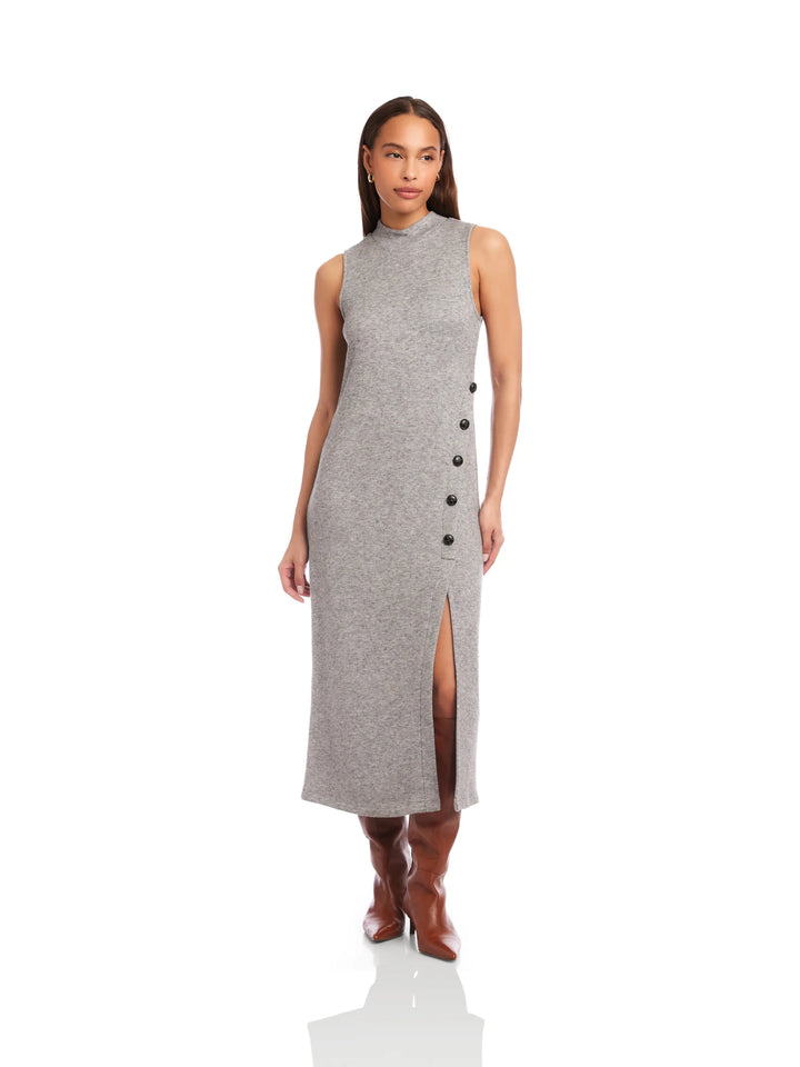 LAUREN BUTTON DETAIL MIDI DRESS