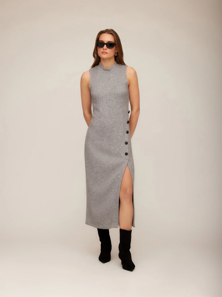 LAUREN BUTTON DETAIL MIDI DRESS