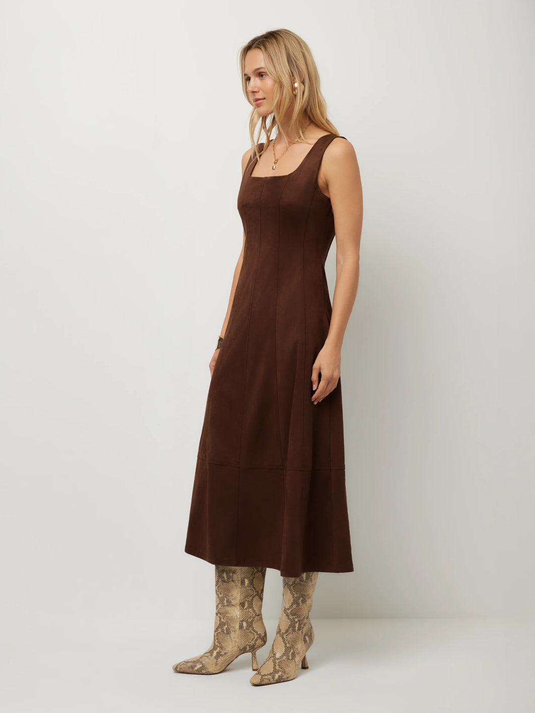 MADALYN FAUX SUEDE MIDI DRESS
