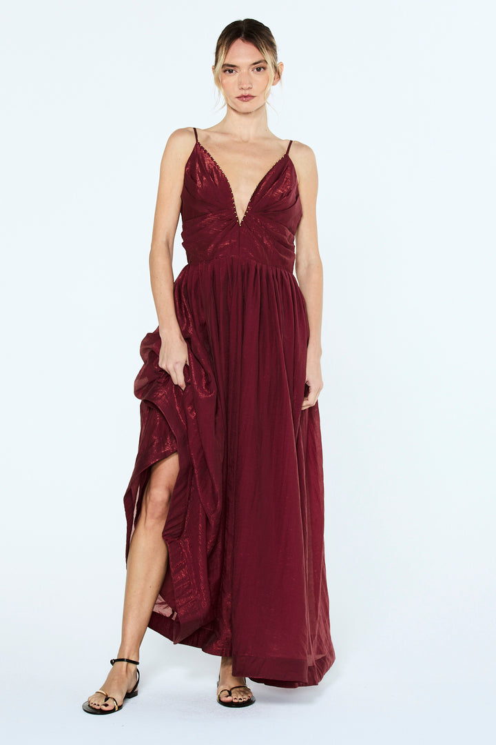 Sloane Plunge Neck Pleated Gown