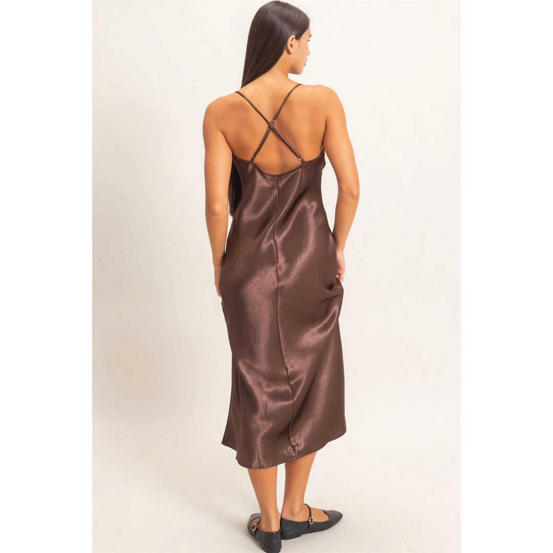 COWL NECK SATIN SLIP DRESS