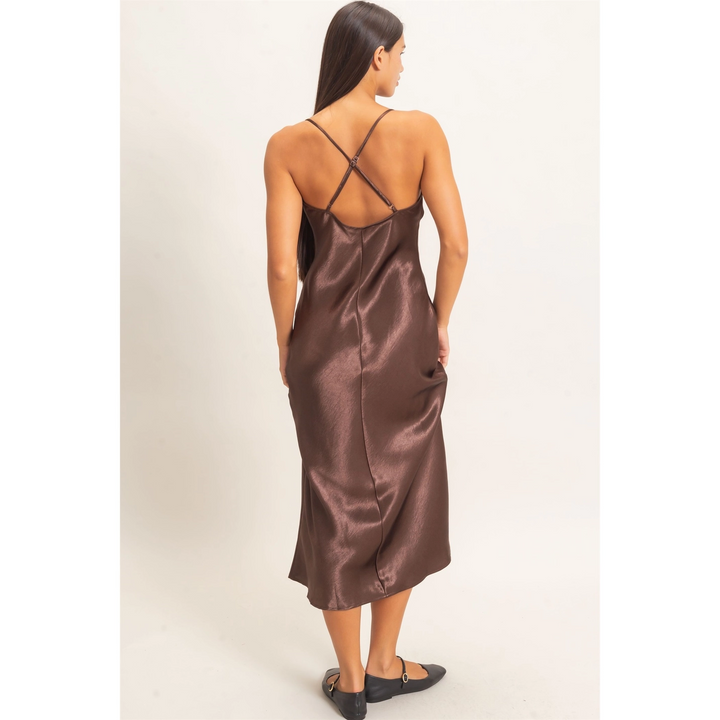COWL NECK SATIN SLIP DRESS