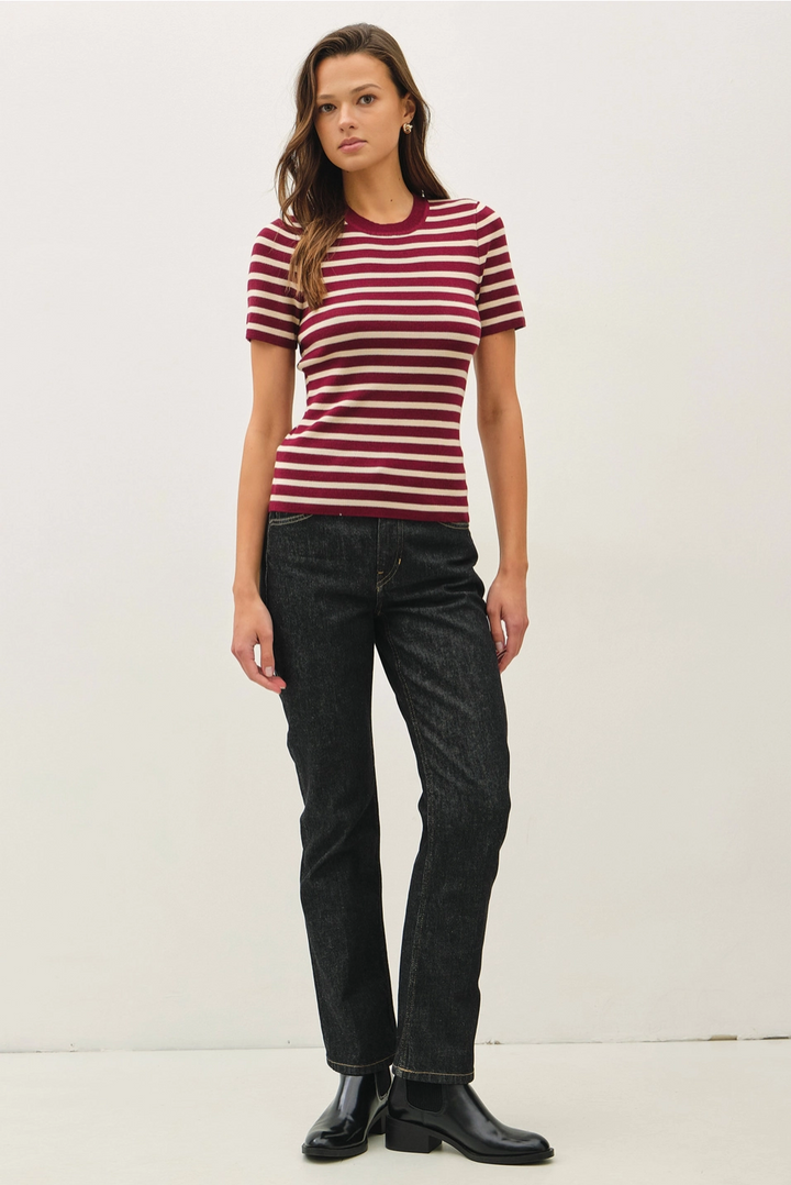 CLASSIC STRIPED CREWNECK SHORT SLEEVE SWEATER