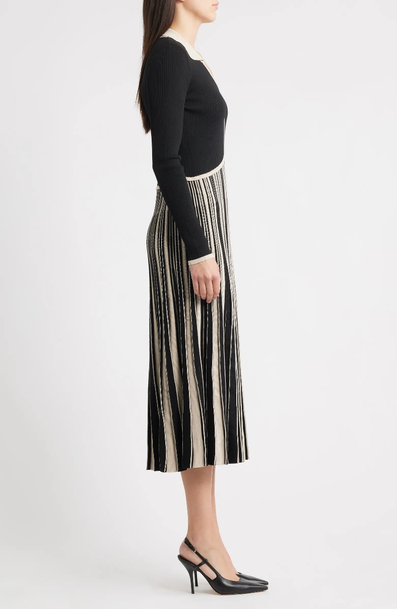 LONG SLEEVE V-NECK SWEATER DRESS