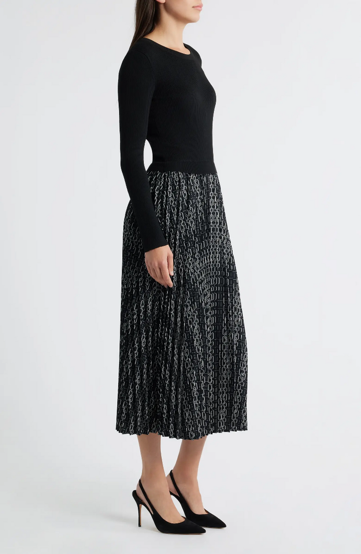 TWOFER LONG SLEEVE SWEATER TOP AND PLEATED PRINT