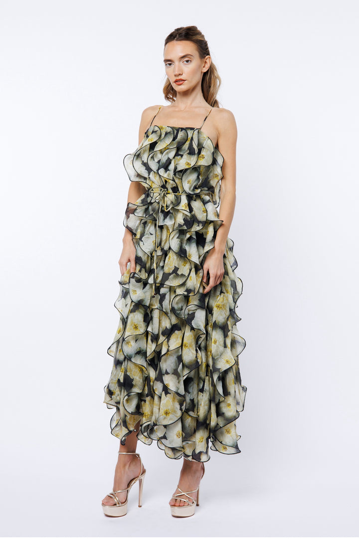 IRINA RUFFLED MIDI DRESS