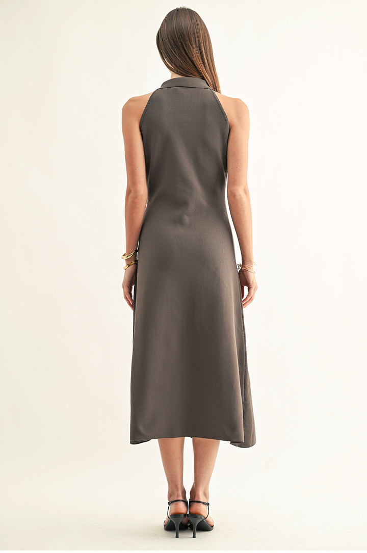 LILY HALTER SHIRT MIDI KNIT DRESS