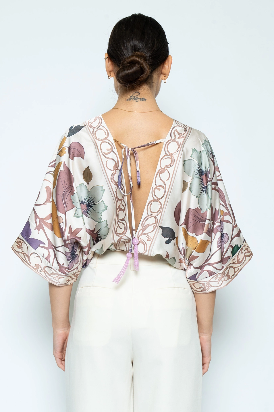 FLORAL PRINT DEEP V NECK BODYSUIT