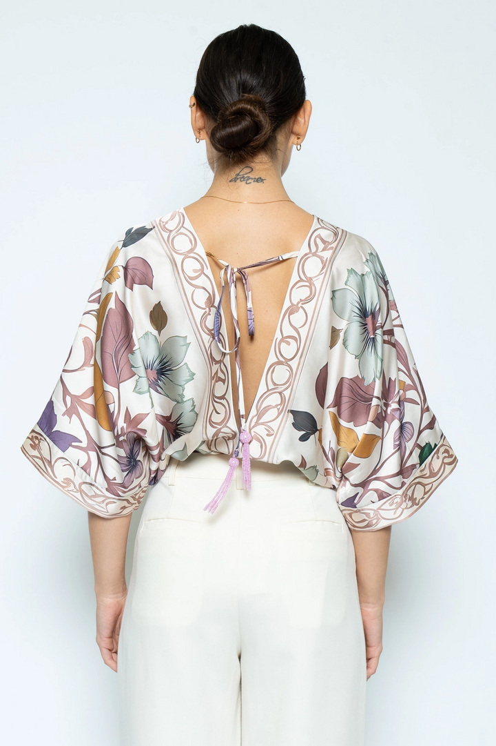 FLORAL PRINT DEEP V NECK BODYSUIT