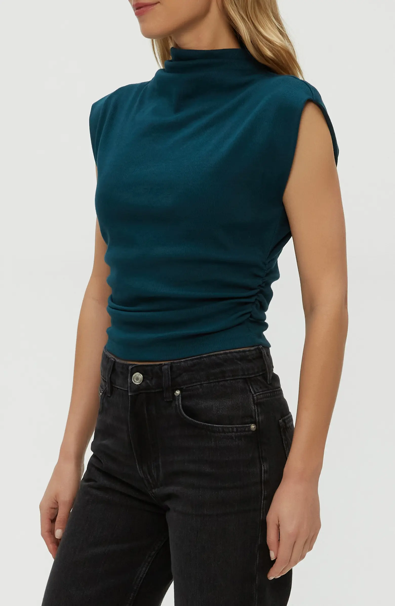 AMARA MOCK NECK POWER SHOULDER TOP