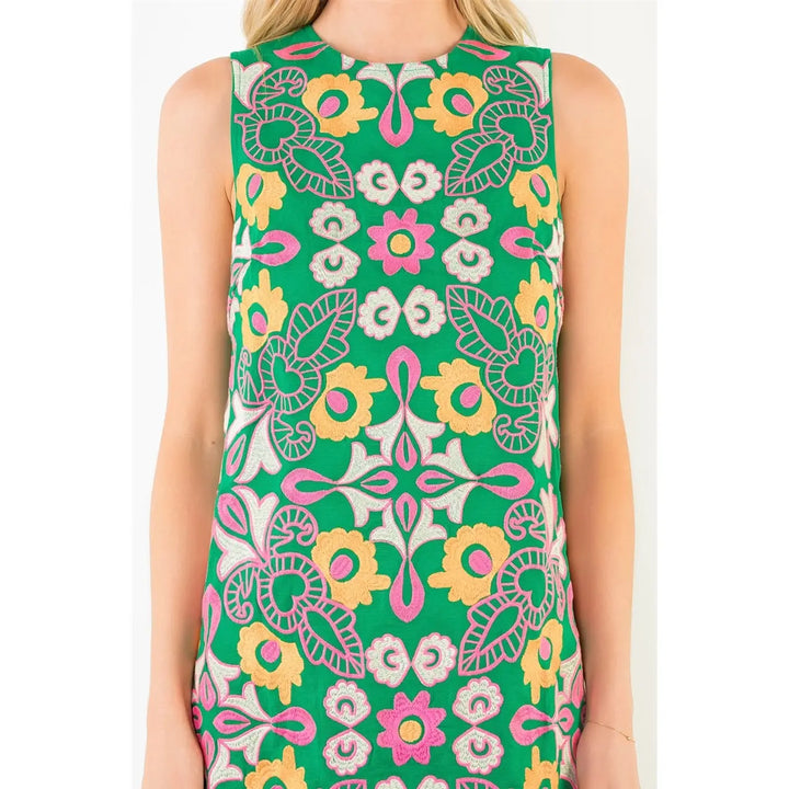 FLORAL EMBROIDERY DETAIL DRESS