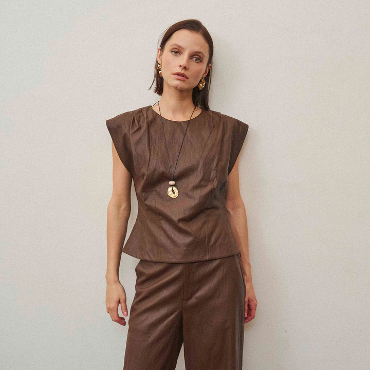 VEGAN LEATHER TOP &amp; PANTS SET