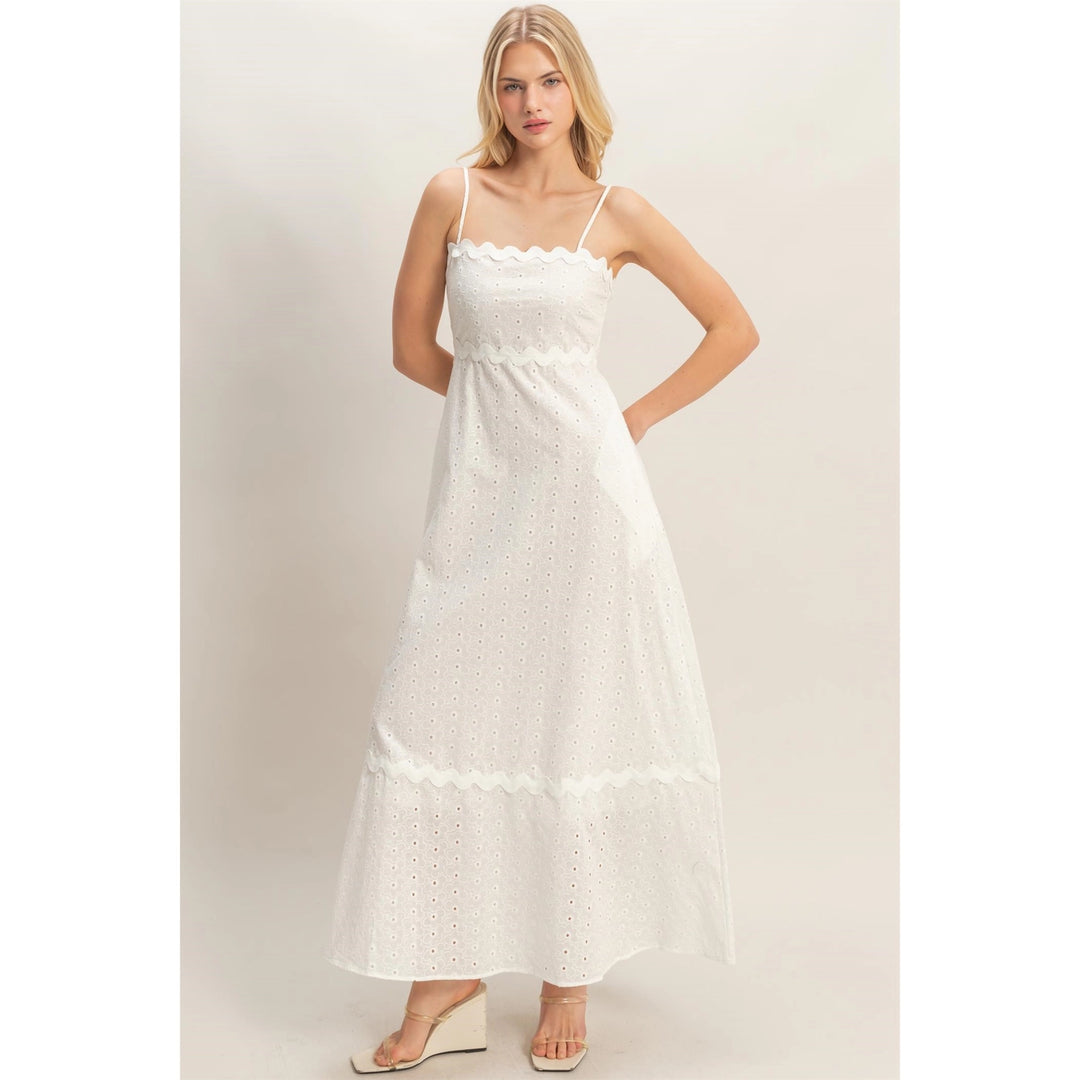 SCALLOP TRIM EYELET MIDI DRESS – Copper Penny