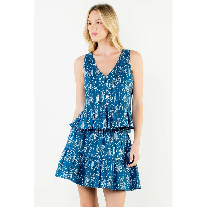 SLEEVELESS FISH PATTERN TOP