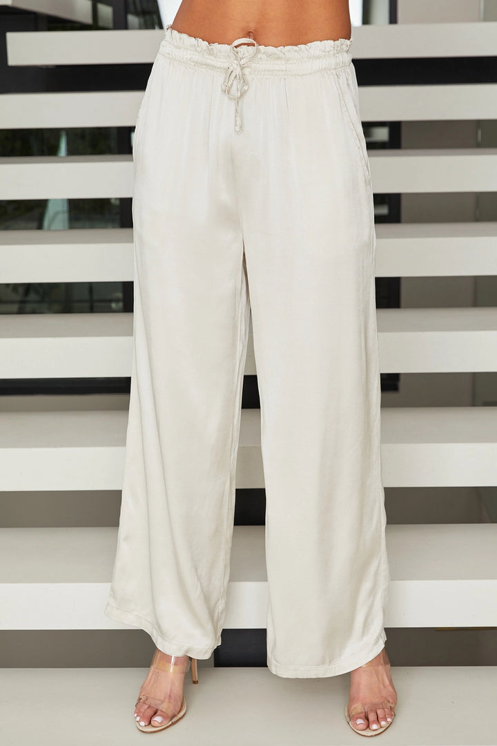 VISCOSE WIDE LEG PALAZZO PANT WITH DRAWSTRING AND POCKETS